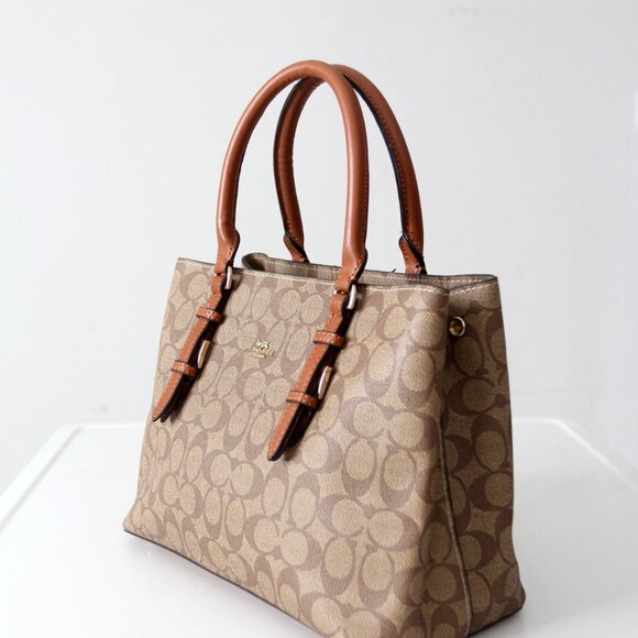 Coach Signature Coated Canvas Satchel Bag with Leather Handles - Picture 2 of 16